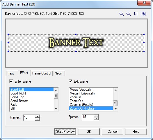 Banner Text box, Effect tab