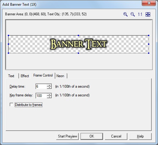 Banner Text box, Frame Control tab