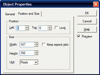 object properties - position and size