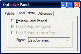 Optimize Panel, palette