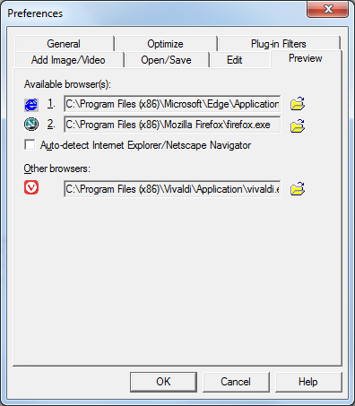 Preferences, Preview, with Edge instead of IE