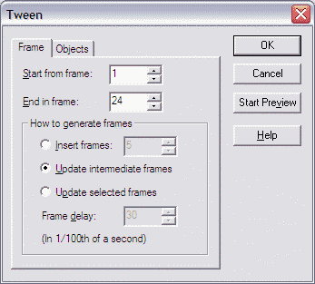 Tween dialog box - frame