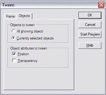 Tween dialog box - objects